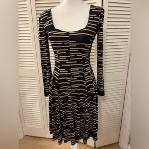 HD in Paris Black and White Fit and Flare Long Sleeve Dress